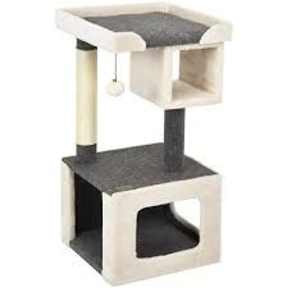 BOXED COSTWAY 2 TIER WHITE CAT CLIMBING TREE WITH SCRATCHING POST AND PLUSH BALL