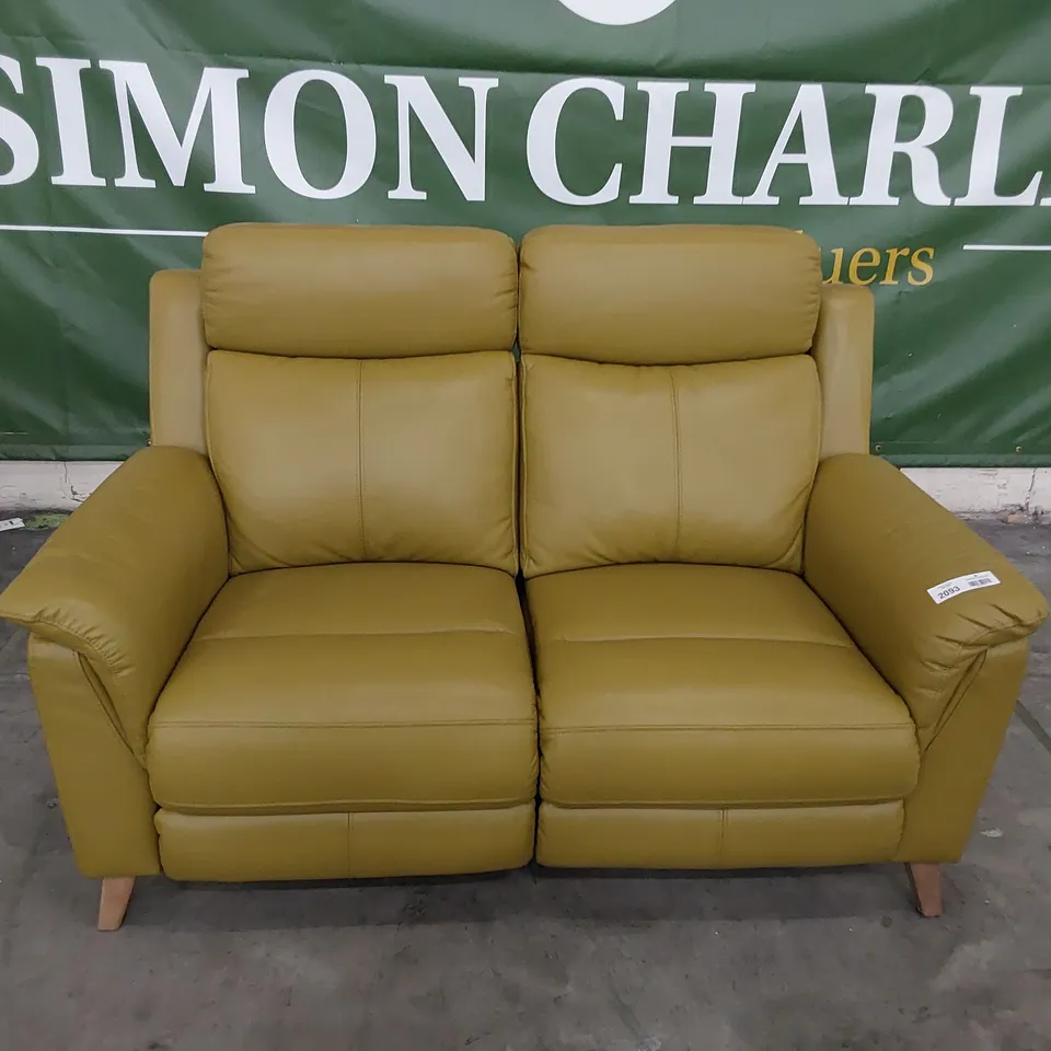 DESIGNER POWER RECLINING TWO SEATER SOFA GOLDEN GREEN LEATHER 