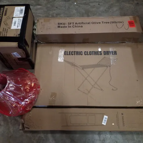 PALLET CONTAINING ASSORTED PRODUCTS INCLUDING 5FT ARTIFICIAL OLIVE TREE, ELECTRIC CLOTHES DRYER, BAMBOO TOWEL LADDER, STEAM CLEANER & LAMP SHADE