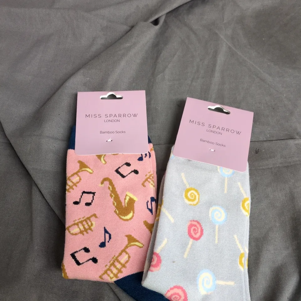 TWO PAIRS OF MISS SPARROW BAMBOO SOCKS SIZE 3-7