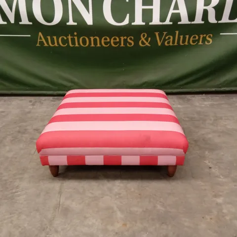LARGE PINK STRIPE FABRIC FOOTSTOOL