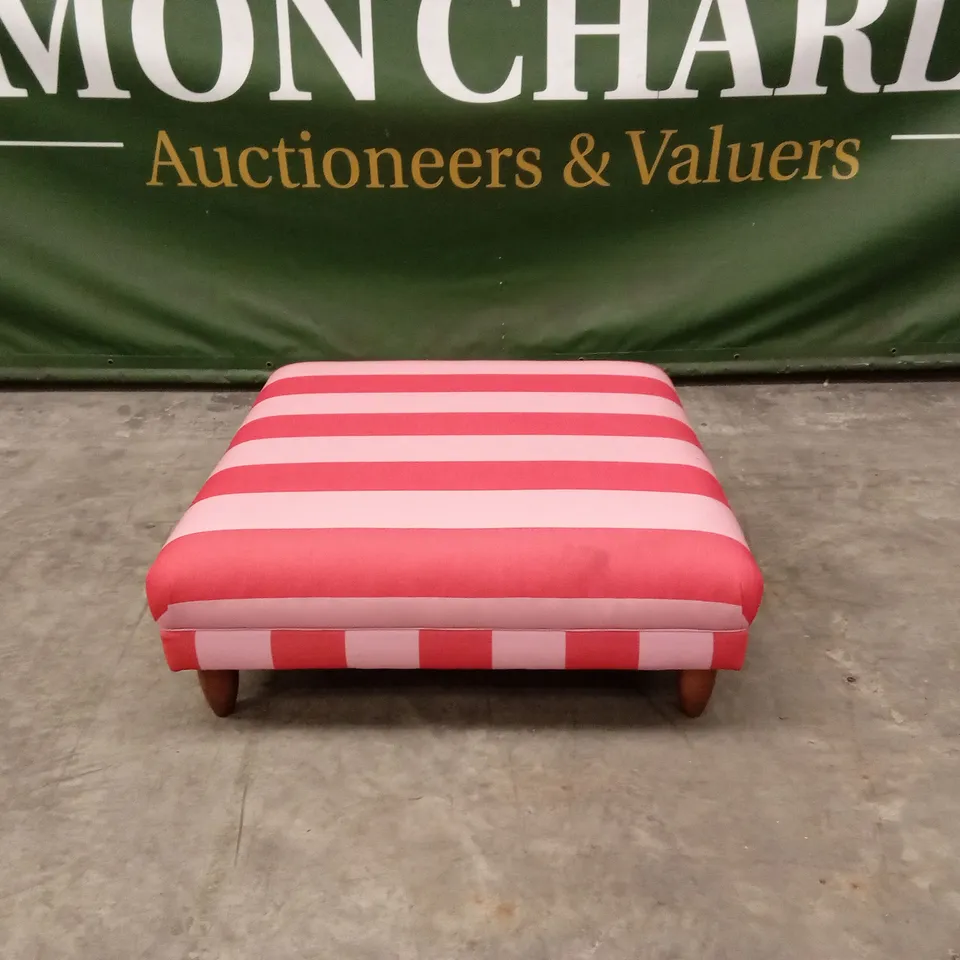 LARGE PINK STRIPE FABRIC FOOTSTOOL