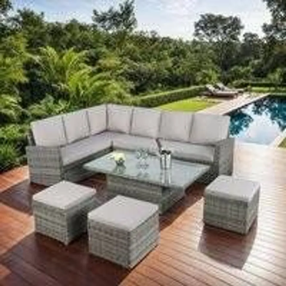 BOXED HOME GARDEN DIRECT OR048 CORNER SOFA SET - GREY RATTAN GREY CUSHION (3 BOXES)