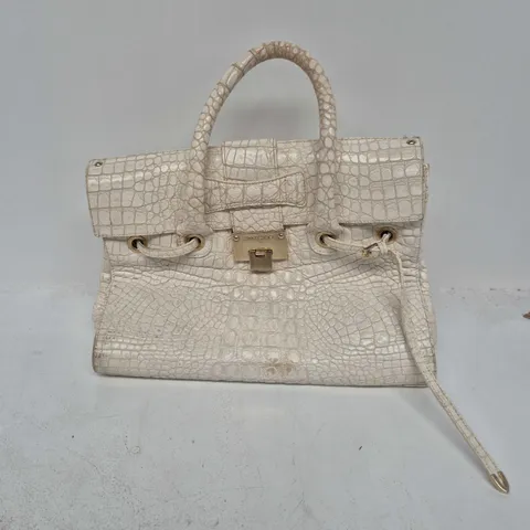 JIMMY CHOO CROCODILE-EMBOSSED LEATHER HANDBAG β CREAM