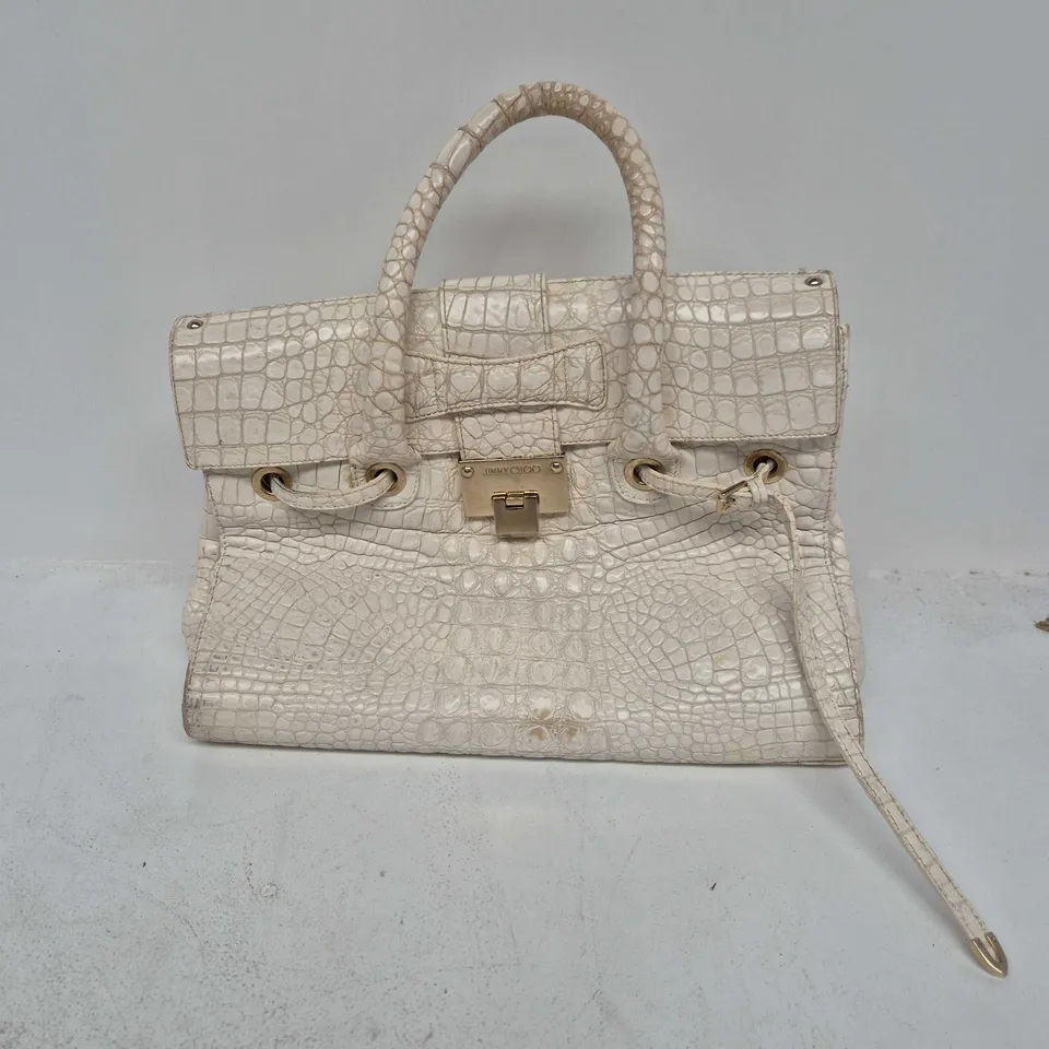 JIMMY CHOO CROCODILE-EMBOSSED LEATHER HANDBAG – CREAM