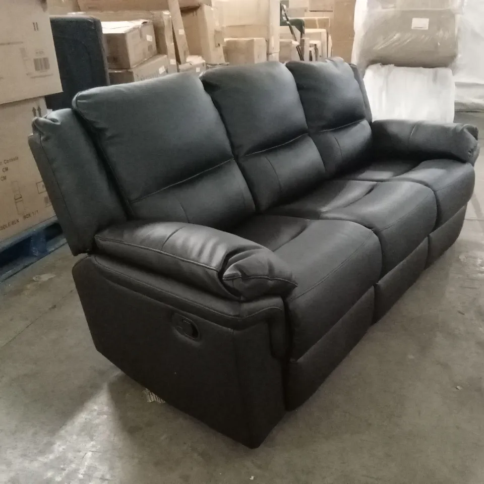 ALBION LUXURY FAUX LEATHER 3 SEATER HIGH BACK MANUAL RECLINER SOFA - BLACK RRP £619