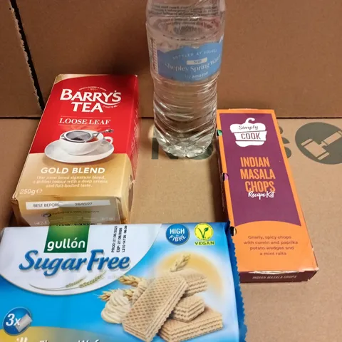 APPROXIMATELY 10 ASSORTED FOOD/DRINK PRODUCTS TO INCLUDE SIMPLY COOK SEASONING, GULLON WAFERS, BARRY'S TEA ETC 