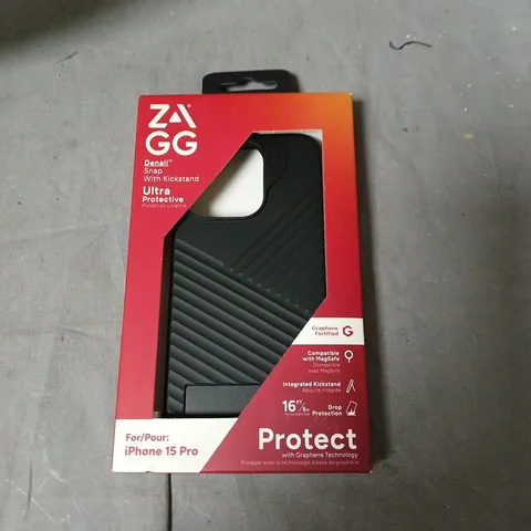 BOX OF APPROXIMATELY 12 ZAGG DENALI SNAP CASE WITH KICKSTAND – ULTRA PROTECTIVE FOR IPHONE 15 PRO 