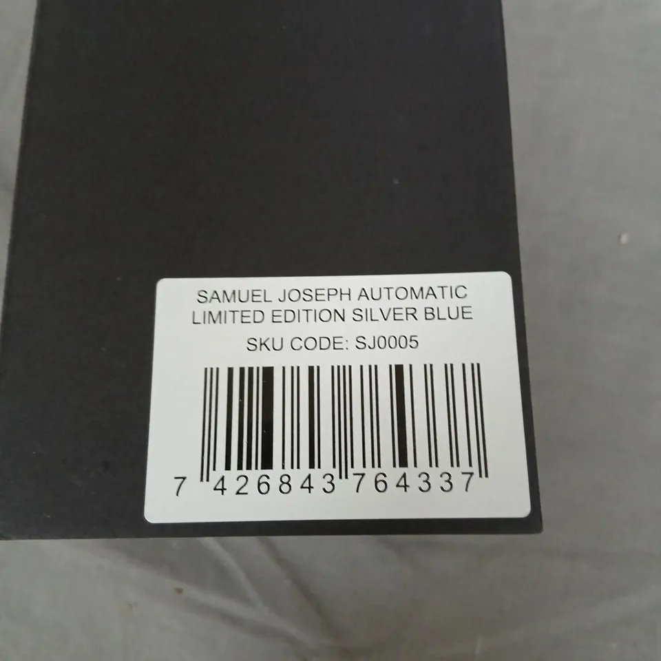 SAMUEL JOSEPH AUTOMATIC LIMITED EDITION SILVER BLUE WATCH – BLUE LEATHER STRAP SJ0005