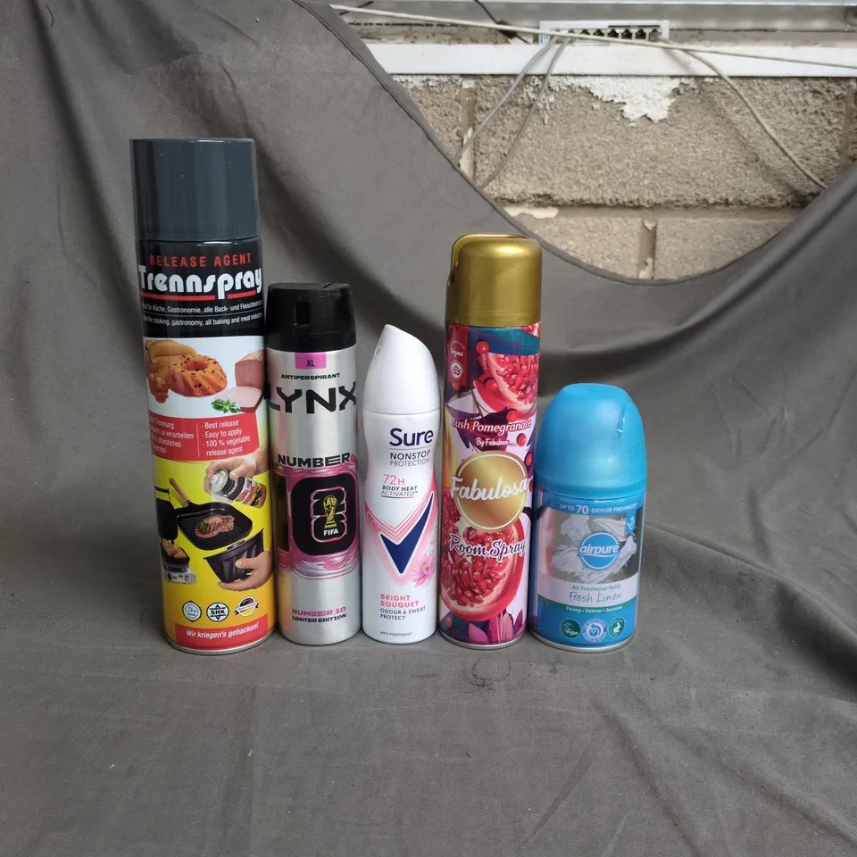 APPROXIMATELY 15 ASSORTED AEROSOLS TO INCLUDE TRENNSPRAY RELEASE AGENT, LYNX NUMBER 10 DEODORANT AND FABULOSA ROOM SPRAY