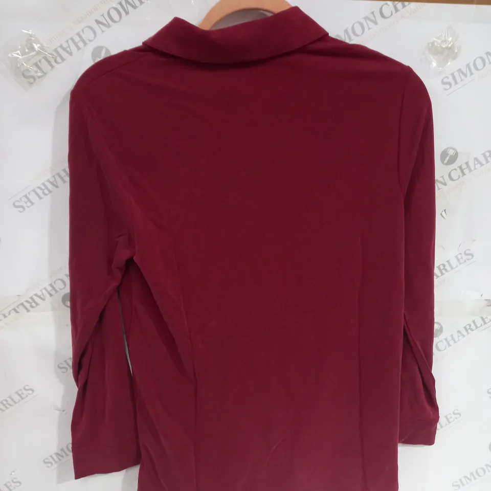 RUTH LANGSFORD SOFT COTTON SHIRT IN BURGUNDY SIZE S 