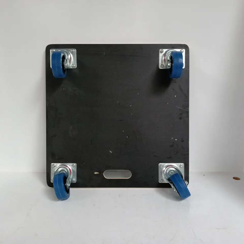 WOODEN BOARD ON WHEELS - SIZE APPROXIMATELY 60X60CM
