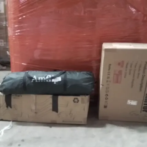 PALLET OF ASSORTED HOUSEHOLD GOODS AND PRODUCTS TO INCLUDE;MIRROR,TENT,LAT PULL-DOWN EQUIPMENT 