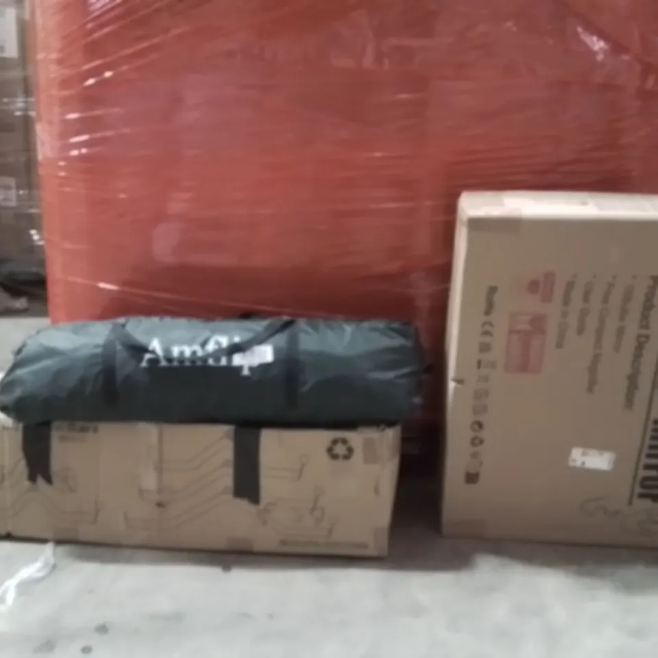 PALLET OF ASSORTED HOUSEHOLD GOODS AND PRODUCTS TO INCLUDE;MIRROR,TENT,LAT PULL-DOWN EQUIPMENT 