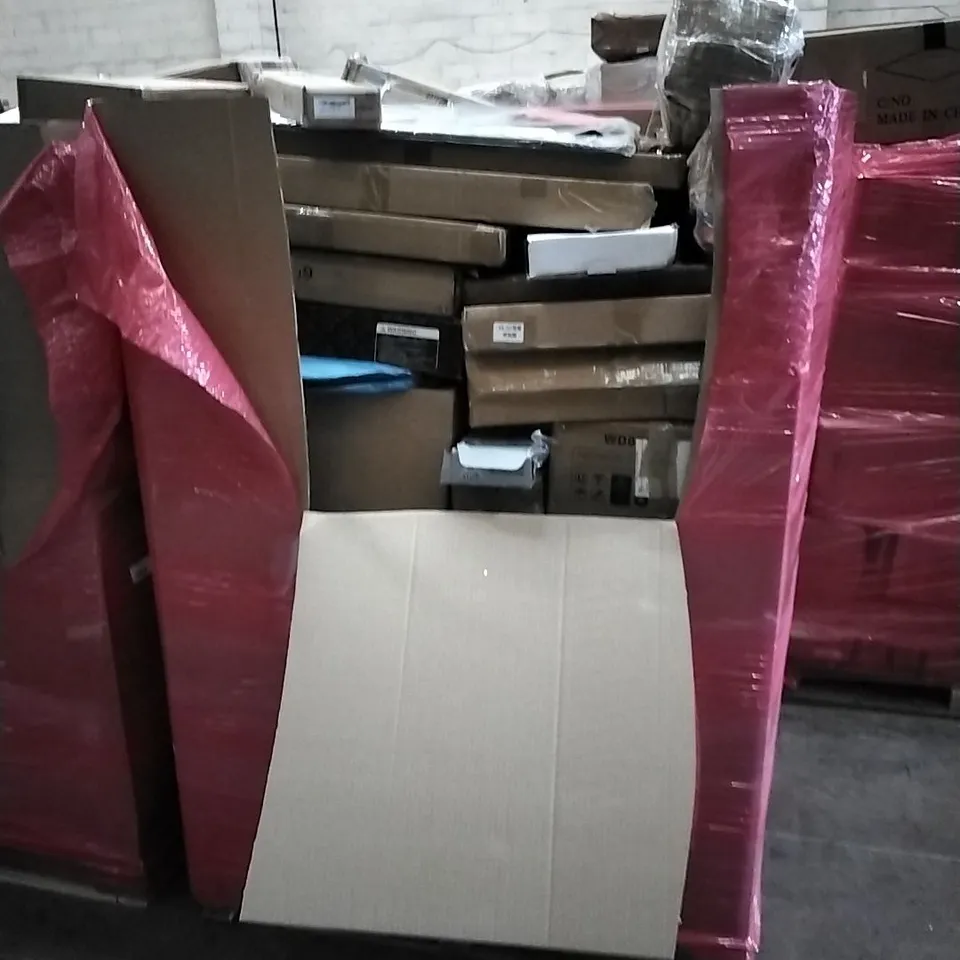 PALLET OF ASSORTED HOUSEHOLD GOODS AND PRODUCTS TO INCLUDE; DOOR WAY CHIN-UP BAR, TENTS, BOXED FURNITURE ETC 