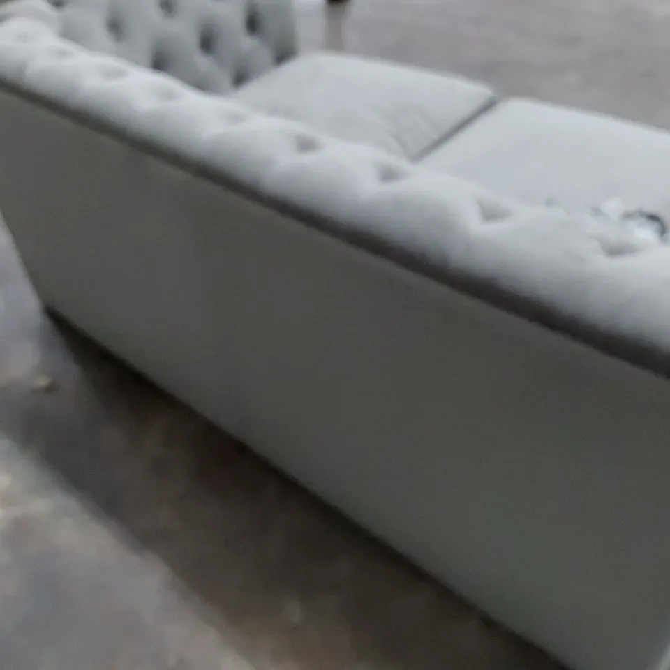 DESIGNER CHESTERFIELD TWO SEATER SOFA GREY PLUSH FABRIC 