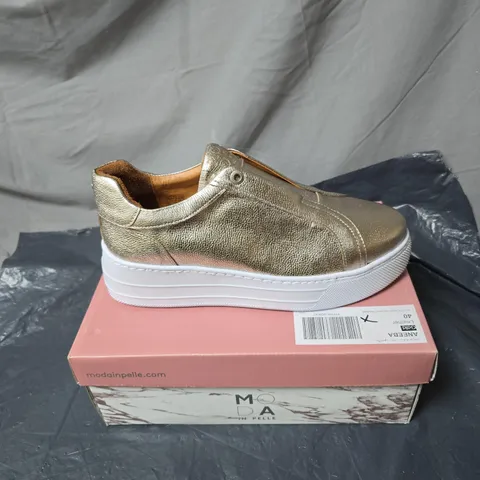 MODA IN PELLE WOMEN'S METALLIC GOLD SLIP-ON TRAINERS – BOXED SIZE 40