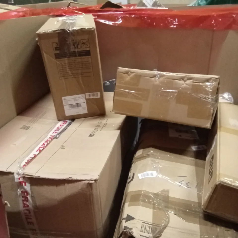 PALLET OF ASSORTED HOUSEHOLD GOODS AND PRODUCTS TO INCLUDE; A3 DRAWING BOARD, BOOSTER SEAT, AIR FRYER ETC