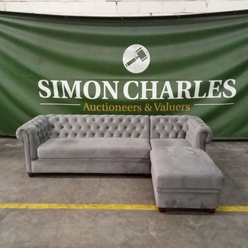 CHESTER RIGHT HAND FABRIC CORNER CHAISE SOFA - GREY RRP £1399