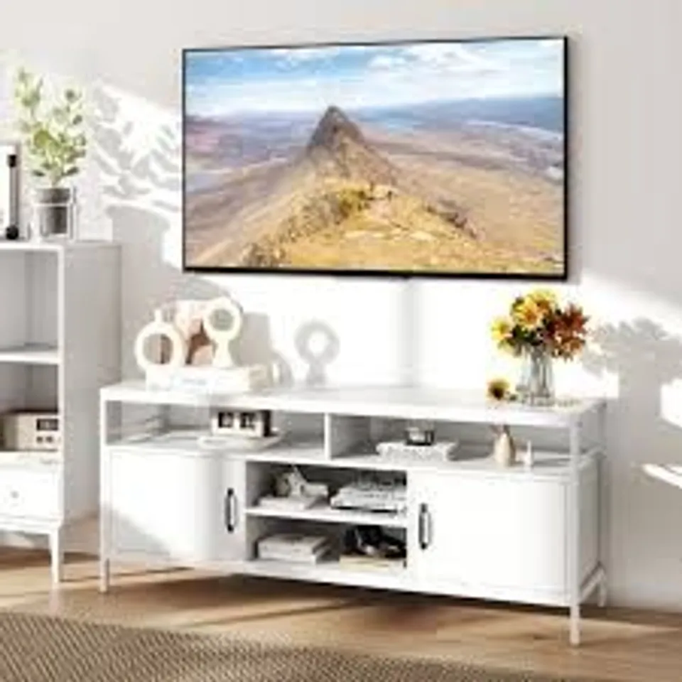 BOXED TV CABINET WITH 3 ADJUSTABLE SHELVES AND ANTI-TIPPING KITS FOR TVS UP TO 80 INCH-WHITE (2 BOXES)