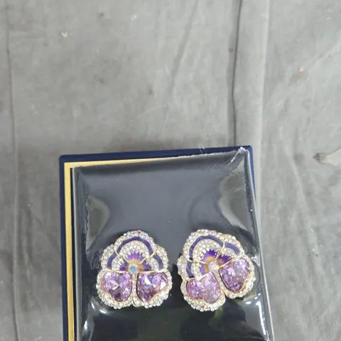 BUTLER & WILSON PURPLE-PINK CRYSTAL FLOWER EARRINGS – BOXED