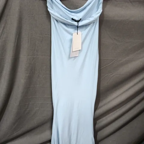 CLUB L LONDON LITA POWDER BLUE TWISTED ASYMMETRIC MAXI DRESS – UK 6