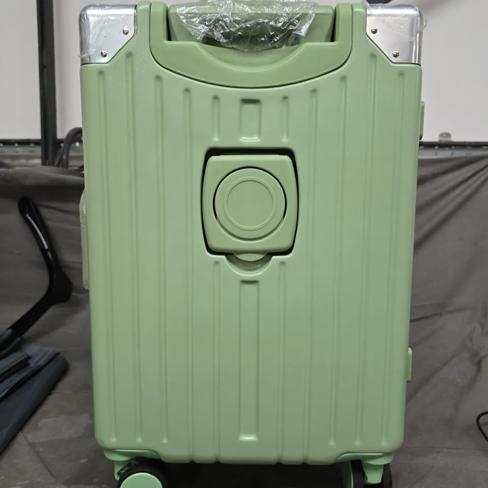 PASTEL GREEN HARD-SHELL CARRY-ON SUITCASE WITH FOUR WHEELS 
