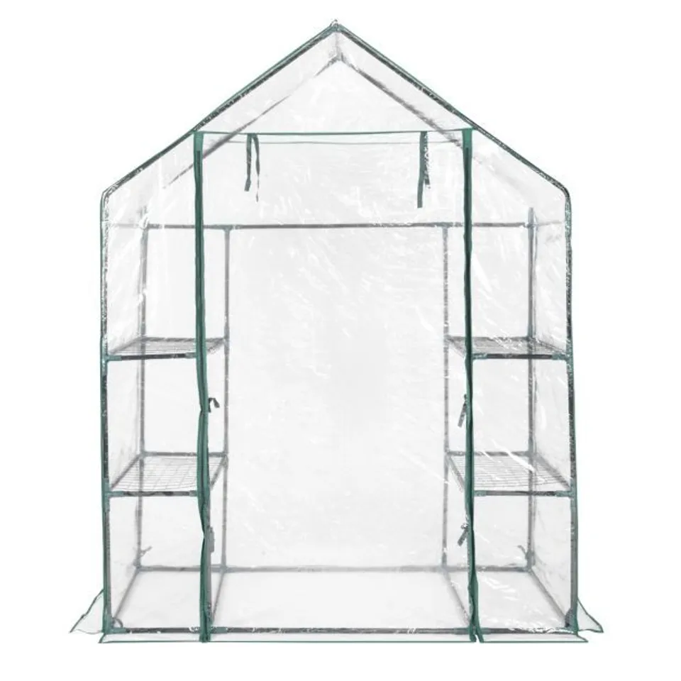 BOXED COSTWAY WALK-IN GREENHOUSE WITH 3 TIERS 4 SHELVES - GREEN