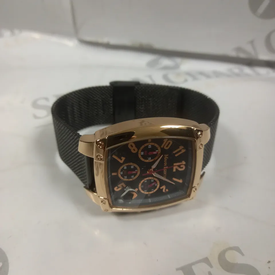BOXED MANN EGERTON IMPACT ROSE BLACK DIAL MESH STRAP WATCH 