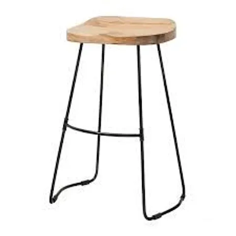 BOXED COMPASS SADDLE SEAT BAR STOOL - BLACK & NATURAL WOOD (1 BOX)