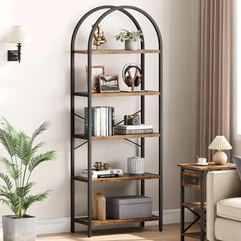 BOXED GARVEE ARCHED BOOKSHELF 5 TIER BOOKCASE 70.87IN - RETRO
