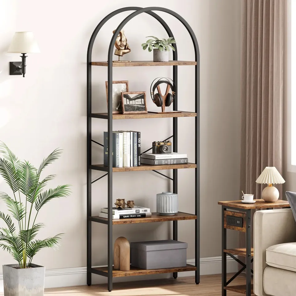 BOXED GARVEE ARCHED BOOKSHELF 5 TIER BOOKCASE 70.87IN - RETRO