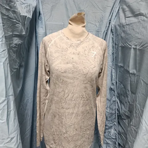 GYMSHARK LONG SLEEVE TOP – GREY MARBLE, SIZE S