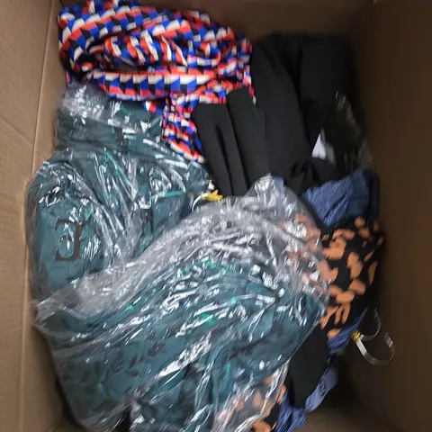 LARGE BOX OF APPROXIMATELY 25 ASSORTED CLOTHING ITEMS IN VARIOUS COLOURS, STYLES AND SIZES - COLLECTION ONLY