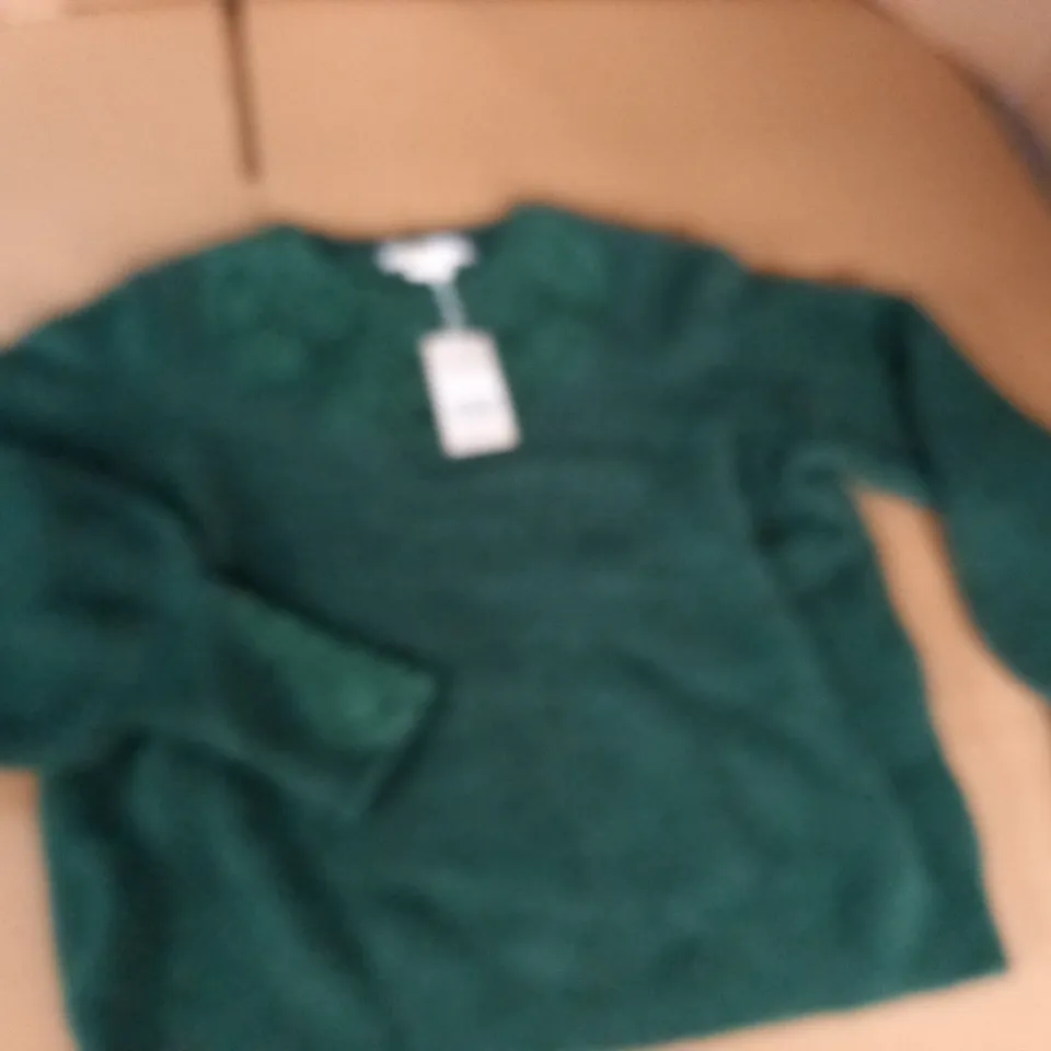 BODEN GREEN BALLOON SLEEVED JUMPER - UK 8