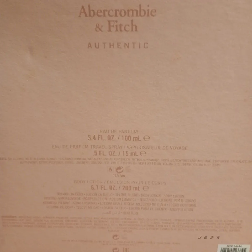 ABERCROMBIE & FITCH AUTHENTIC GIFT SET - 3PC: EAU DE PARFUM 100 ML, TRAVEL SPRAY 15 ML, BODY LOTION 200 ML