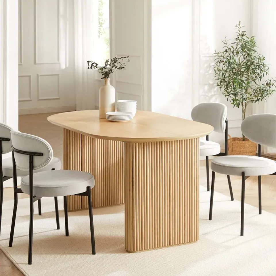 BOXED DUSK HATTIE PANEL OVAL 4-6 SEATER DINING TABLE - NATURAL (2 BOXES)