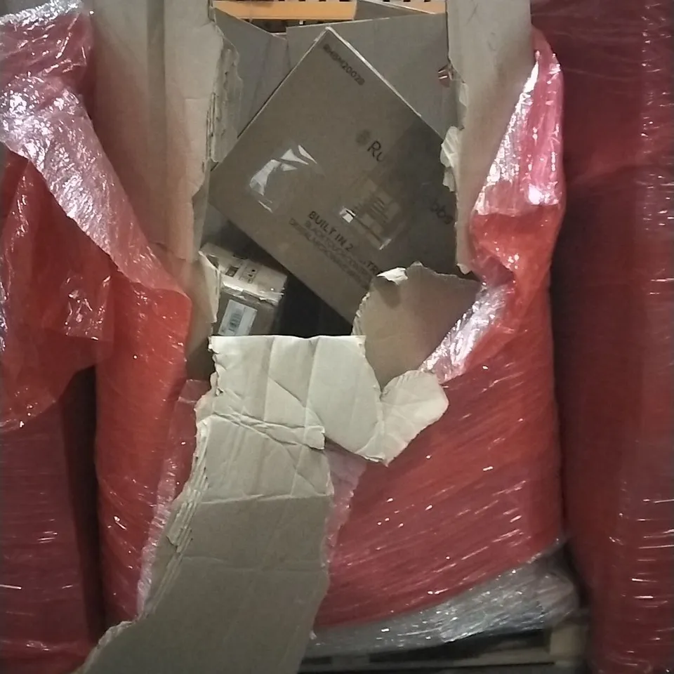 PALLET OF HOUSEHOLD ITEMS TO INCLUDE RUSSELL HOBBS DIGITAL MICROWAVE, HULKEN BAG, CARD HOLDER AND OTHER ASSORTED ITEMS....