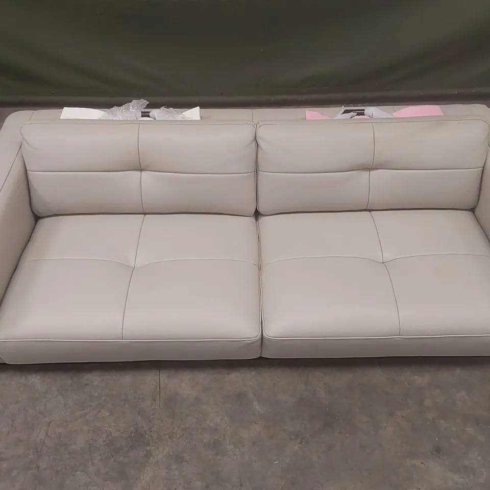 DANETTI COLTON DARK WOOD WITH BLACK METAL 3 SEATER SOFA: NATURAL GREY SIGNATURE LEATHER