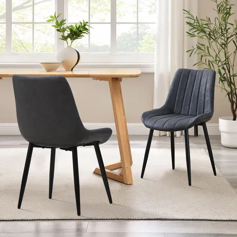 BOXED SET OF 2 CLAIR MODERN KITCHEN DINING ROOM SIDE CHAIRS | CLIPOP, GREY / FAUX LEATHER 