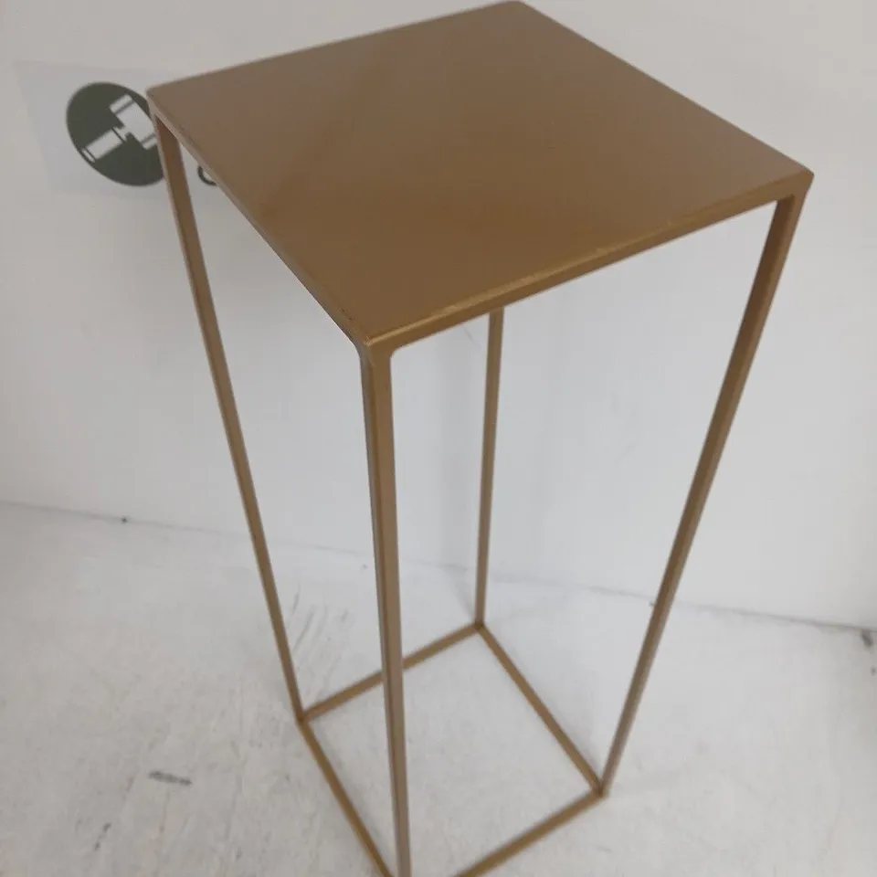 BRASS-FINISH METAL PEDESTAL SIDE TABLE