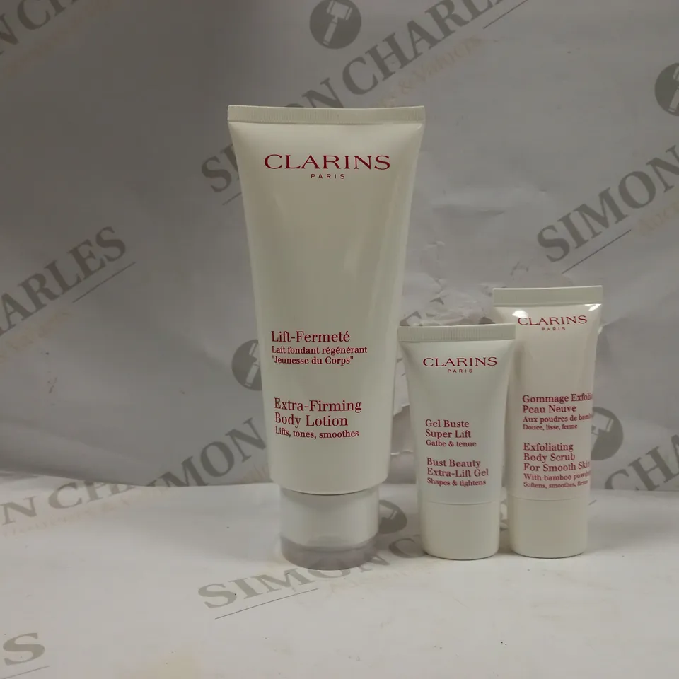 CLARINS COACH FERMETE FIRMING FAVOURITES, TO INCLUDE EXTRA-FIRMING BODY LOTION (200ML), EXFOLIATING BODY SCRUB FOR SMOOTH SKIN (30ML), BUST BEAUTY EXTRA-LIFT GEL (15ML)