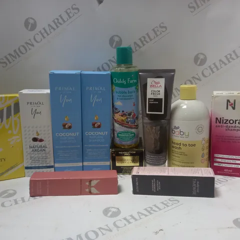 BOX OF APPROX 12 ASSORTED BEAUTY PRODUCTS TO INCLUDE MOROCCANOIL CONDITIONER, WELLA COLOR FRESH MASK COOL ESPRESSO, REVOLUTION PRO MIRACLE NIGHT CREAM, ETC