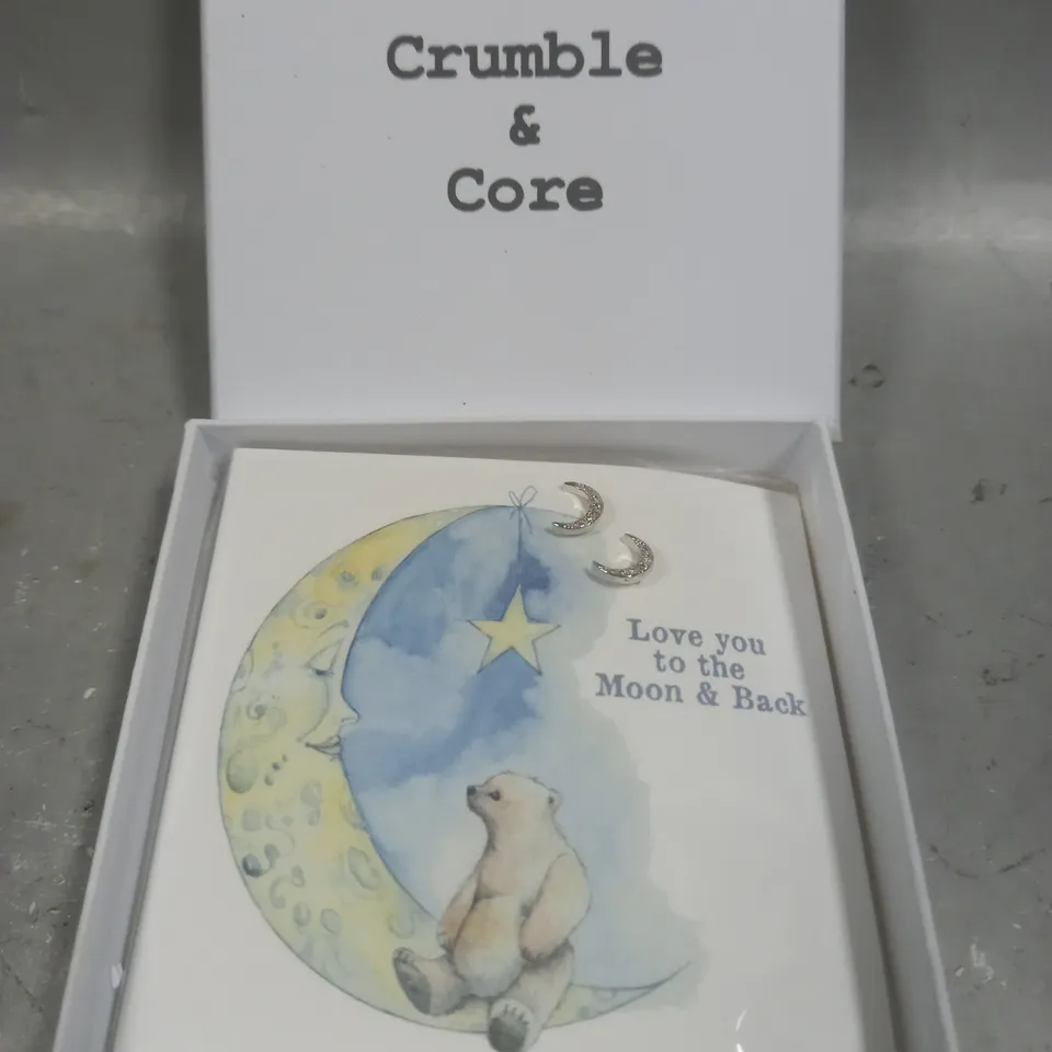 BOXED CRUMBLE AND CORE LOVE YOU TO THE MOON AND BACK EARRINGS