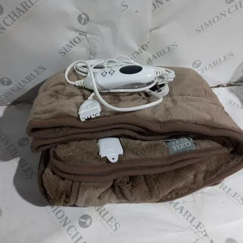 BOXED COZEE HOME VELVET SOFT HEATED BLANKET IN DARK TAUPE