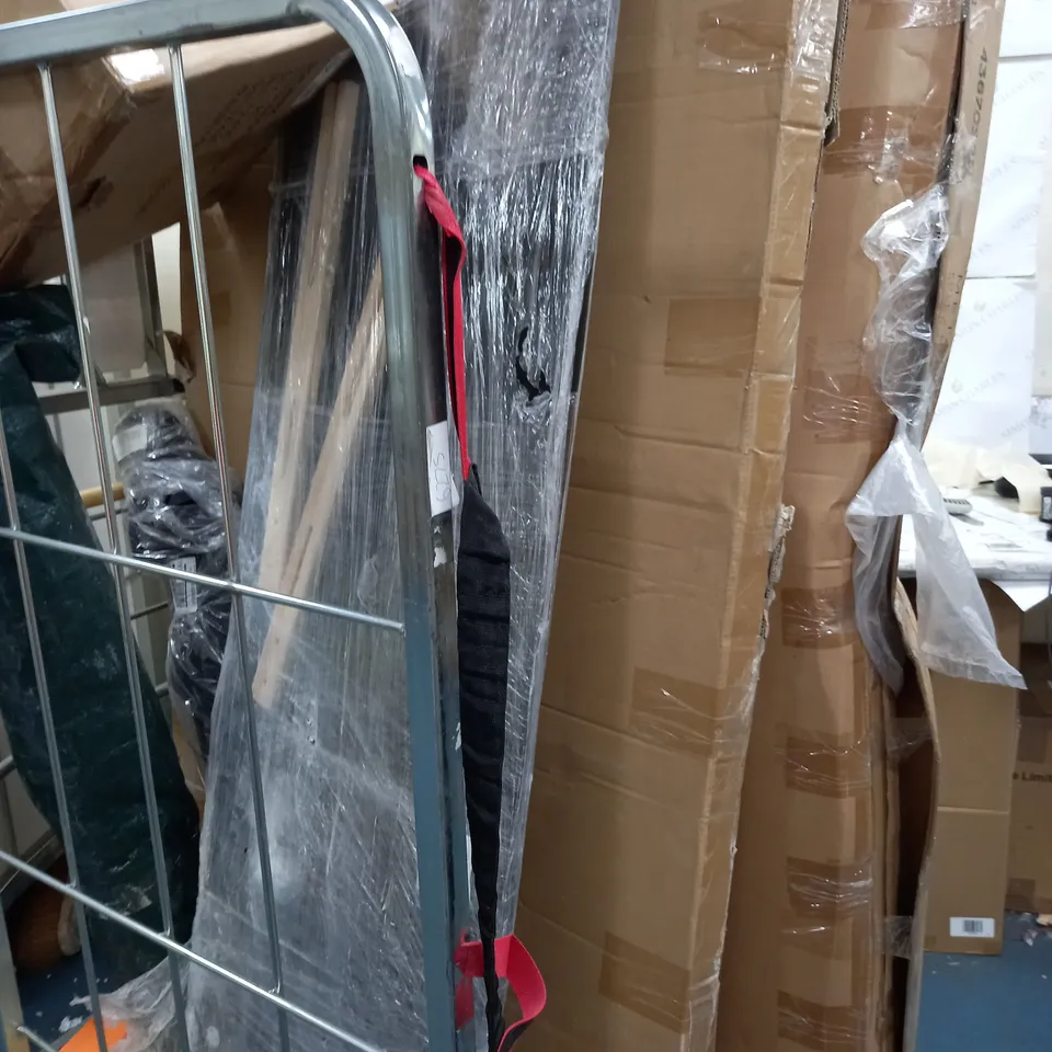 CAGE OF ASSORTED ITEMS TO INCLUDE METAL BED FRAME, HEADBOARD - COLLECTION ONLY