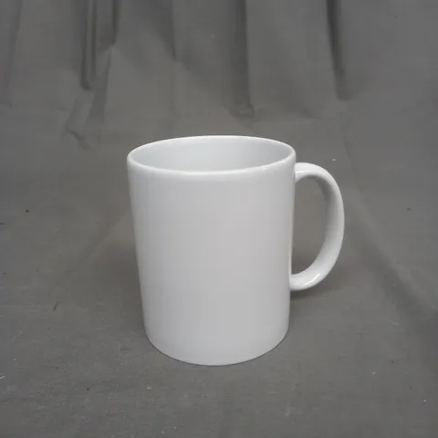 APPROXIMATELY 35 BOXED CERAMIC PRINTING MUGS IN WHITE