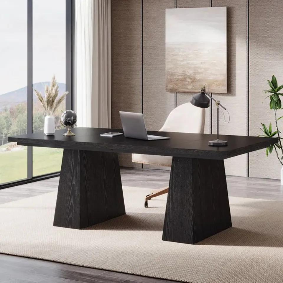 BOXED 63" EXECUTIVE DESK, MODERN OFFICE COMPUTER DESK WORKSTATIONS - BLACK (1 BOX)