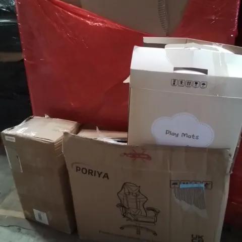 PALLET OF ASSORTED HOUSEHOLD GOODS AND PRODUCTS TO INCLUDE;GAMING CHAIR,PLAY MATS,PLAYPEN