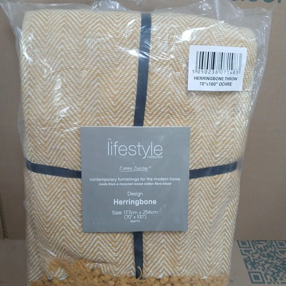 LIFESTYLE COLLECTION HERRINGBONE THROW - OCHRE, 70 X 100 IN (177 X 254 CM)